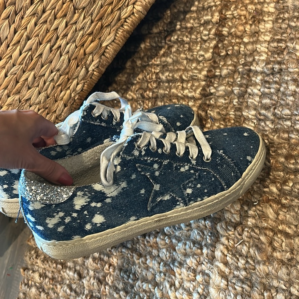 The Shoe Box Denim White Splatter Sneakers Size 39